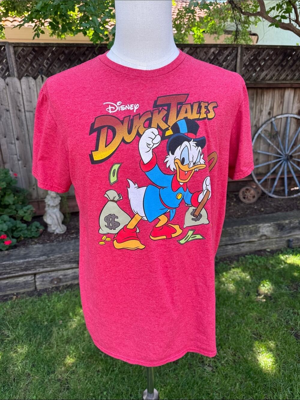 Disney Duck Tales Scrooge McDuck Red Shirt Cotton Short Sleeve Top Men's Size L